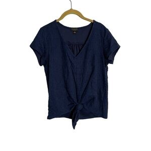 Current Air Blue V Neck Knotted Hem Short Sleeve Shirt Small